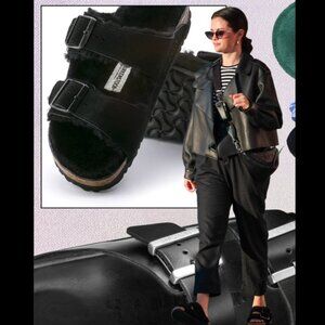 NWB Birkenstock Arizona Shearling Suede Leather - Black 37